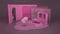 Abstract 3D model of a living room of pink color. Animation. Interior of a room isolated on wall background, concept of