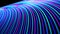 Abstract 3D rainbow-shaped elegant lines moving fast on black background, seamless loop. Animation. Blue and pink bended