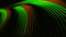 Abstract 3D rainbow-shaped elegant lines moving fast on black background, seamless loop. Animation. Green and red bended