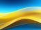 Abstract 3d rendering of yellow and blue wavy background. Smooth glossy surface