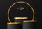 Abstract 3D room with set of steps realistic black and golden cylinder stand podium in black friday concept. Luxury minimal scene