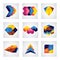 Abstract 3d squares, arrows & cube element design vector icons.