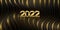 Abstract 3D waveforms background for 2022 New Year design. Elegant, stylish, festive cover. Golden, luxurious, dynamic, glitter,