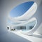 Abstract 3d white architecture interior for design, modern, contemporary, indoor and outdoor, curved wall, blue architecture, with