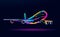 Abstract airplane, passenger plane, commercial aircraft from multicolored paints