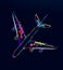 Abstract airplane, passenger plane top view, commercial aircraft from multicolored paints