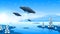 Abstract Aliens On Flying Saucers Dark Background Gradient Unidentified Flying Object Ufo Clouds Vector Design