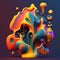 Abstract amorphous dripping 3d shapes background. AI generatve imagery