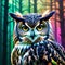 Abstract animal Owl with colorful double exposure paint with