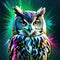 Abstract animal Owl with colorful double exposure paint with