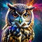 Abstract animal Owl with colorful double exposure paint with