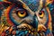 Abstract animal Owl portrait with colorful double exposure paint with Generative AI