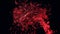 Abstract animation of blood blots. Bloody red liquid in flight on black background. 3D animation of red liquid slowly