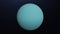 Abstract animation of planet Uranus. Animation. Abstract blue surface of rotating planet Uranus in cosmic stellar space