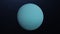 Abstract animation of planet Uranus. Animation. Abstract blue surface of rotating planet Uranus in cosmic stellar space