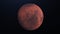Abstract animation of rotating planet Mars on background of stars. Animation. Beautiful red planet Mars with craters on