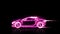 Abstract animation of sweet pink futuristic woman super car made with light beam wireframes on black isolated futuristic