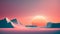 Abstract Antarctica landscape background during sunset with big sun and twilight sky. Digital illustration generative AI.