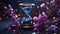 Abstract antique hourglass time with a blue and purple sand inside it