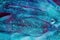 Abstract aquamarine liquid background, paint splash, swirl pattern and water drops, beauty gel and cosmetic texture