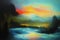 Abstract art, coloured background, landscape, mountain, sea, oil on canvas, watercolours, Created using generative Ai