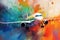 Abstract art. Flight of Colors: A Vibrant Painting Showcasing a Modern Airplane