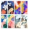 Abstract art with floral elements. Set of Blanket, smartphone format  illustrations in different palettes