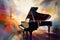 Abstract art. Melodic Masterpiece: Vibrant Painting of a Grand Piano in a Room