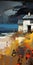 Abstract Art Oil Painting Print On Canvas - Coastal House With Thatched Roof