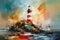 Abstract art - painting with a lighthouse as the main object - Generative AI