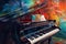 Abstract art. Piano Symphony: Dynamic Painting Depicting a Colorful Grand Piano in a Room