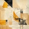 Abstract Art Piece: Light Amber And Black Geometric Compositions On Unprimed Canvas