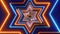 Abstract Artistic Blue And Orange Star Of David Judaism Symbol Lines Neon Light Rotating Tunnel With Sparkle Stardust Loopable