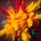 Abstract Artistic Colorful Paint Splatter In Motion. Dynamic Paint Burst. Vibrant Explosion Of Yellow, Red, Blue
