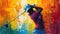 Abstract artwork of a golfer with club at full swing.