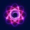 Abstract atom from particles, abstract light background. Blue purple shining cosmic atom model. Vector Eps10