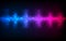 Abstract audio sound wave equalizer. Music sound concept colorful dark glowing template.