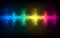 Abstract audio sound wave equalizer. Music sound concept colorful dark glowing template.