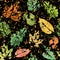 Abstract autumn thanksgiving leaf watercolor traces seamless pattern