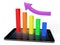 Abstract background 3d of gain economic analysis with tablet and colorful geometric graph with indication of the arrow