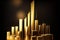 abstract background with 3d golden bars and candlestick chart Generative AI.