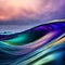 Abstract background 3D, shiny plastic waves with purple blue  textures and lights  interesting lustrous liquid wavy text