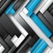 Abstract background with black, blue, and white squares with dimensional multilayering (tiled)