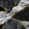 Abstract background, black white marble mosaic with golden veins, japanese kintsugi technique, painted artificial stone texture