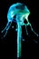 abstract background, blue paint jellyfish fountain, splash of colourful water, liquid art