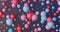 Abstract background, blue and red balls on a plane dark background flat view