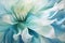 abstract background with blue and white petals of chrysanthemum, an ethereal blend of sky blue and mint green abstract blooming