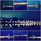 Abstract Background Collage of Beautiful Defocused City Lights, Blurred View of City Skyline and Reflection at Sunset