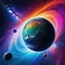 Abstract background colourful nebular and planet Created using