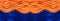 The abstract background is divided in half horizontally into two wavy stripes. Orange stripe above, blue below.